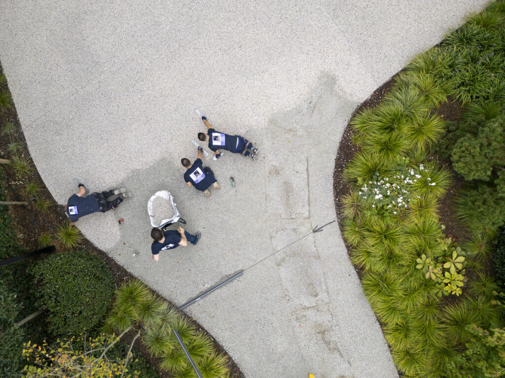 Luchtfoto van onze arbeiders aan het werk aan de Terradec-oprit in Knokke.